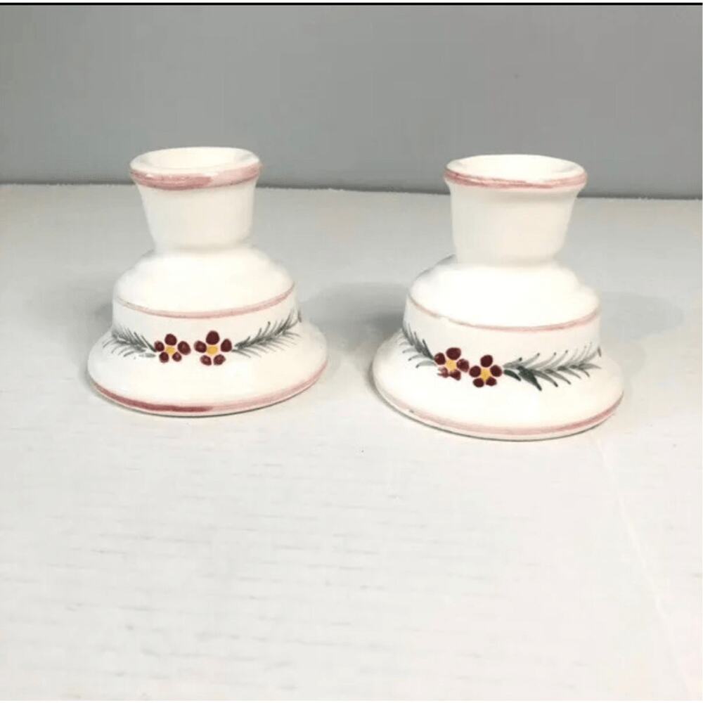 vintage cottage core candles white with flowers‎ ceramic pair grandma core